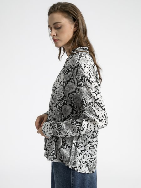 

V Neck Long Sleeve Shift Animal Top, As picture, Blouses and Shirts