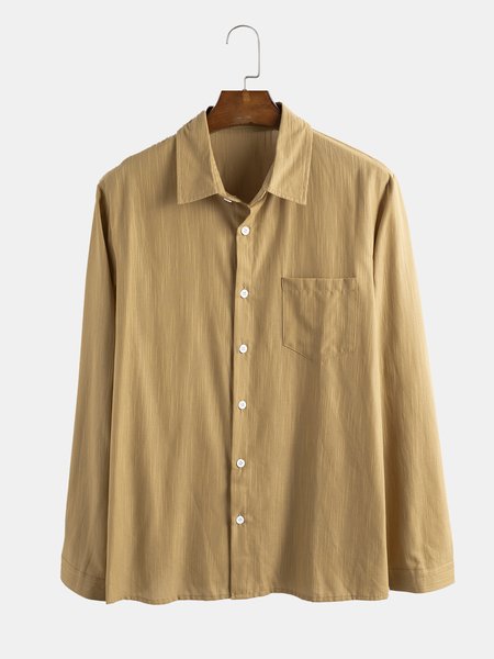 

Pockets Plain Cotton-Blend Shirts & Tops, Khaki, Men's shirts