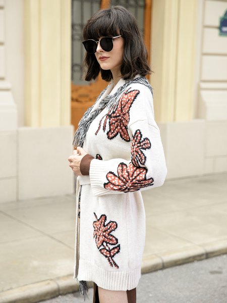 

V Neck Long Sleeve Casual Shift Cardigan, As picture, Cardigans