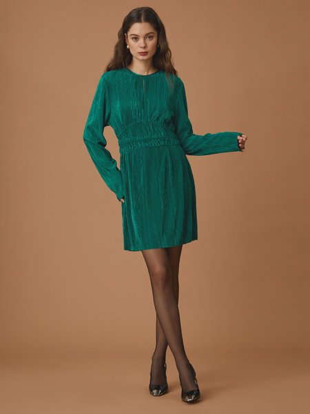 

Slim Fit Crew Neck Solid Knitting Dress, Green, Mini Dresses