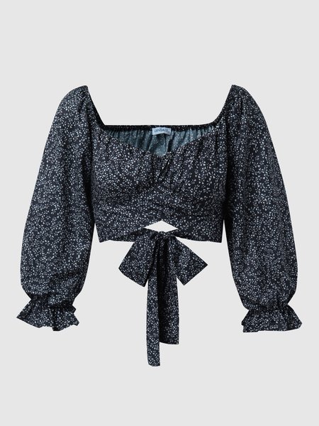 

Casual Floral Regular Fit Tops, Black, Tops