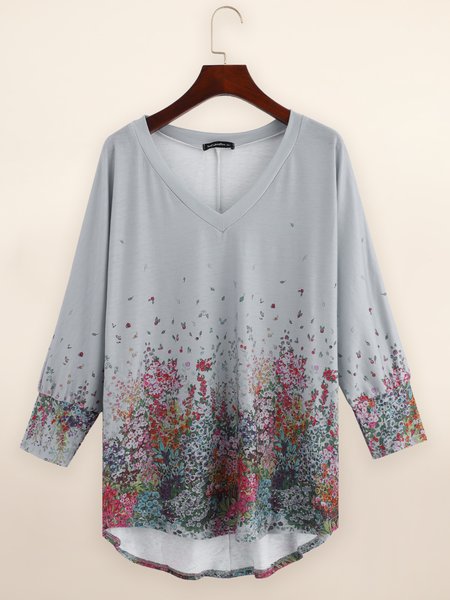 

Floral 3/4Sleeve Casual Shirts & Tops, Gray, Auto-clearance