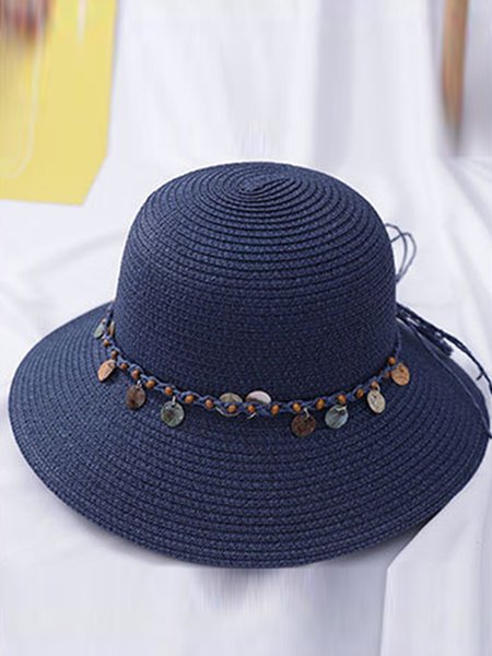 

Vacation straw hat colorful sequined beach sun hat, Navyblue, Hats