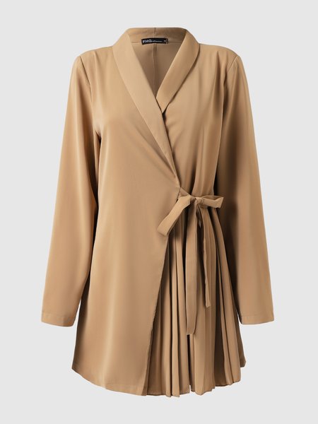 

Casual Long Sleeve Plain Mini Dress, Khaki, Mini Dresses