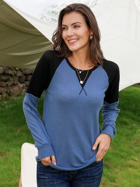 

Color-Block Long Sleeve Shift Shirts & Tops, Blue, Long sleeve tops