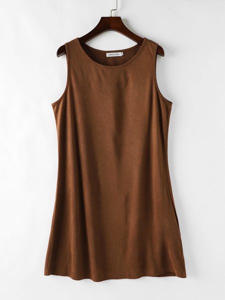 

Sleeveless Suede Weaving Dress, Brown, Casual Dresses