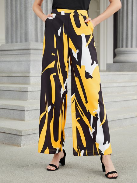 

Abstract Daily Elegant Regular Fit Pants, Yellow, Bottoms