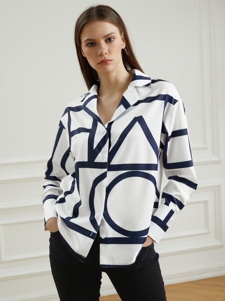 

Regular Fit Elegant Long Sleeve Blouse, Blue, Tops