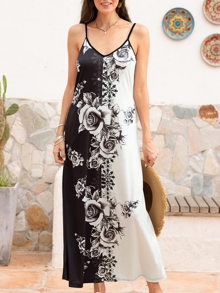 

Floral Shift Cold Shoulder Cotton-Blend Weaving Dress, Black, Floral Dresses