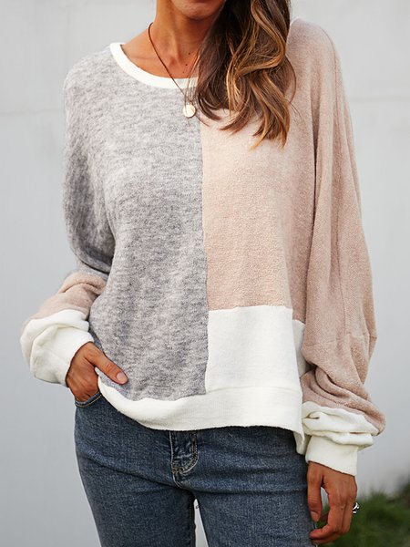 

Long Sleeve Cotton-Blend Paneled Boho Shirts & Tops, Apricot, T-Shirts