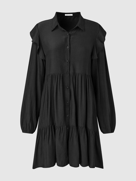 

Casual Regular Fit Solid Weaving Dress, Black, Mini Dresses