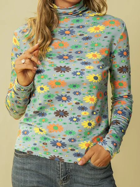 

Vintage Floral Stand Collar Tops, Gray, Tops
