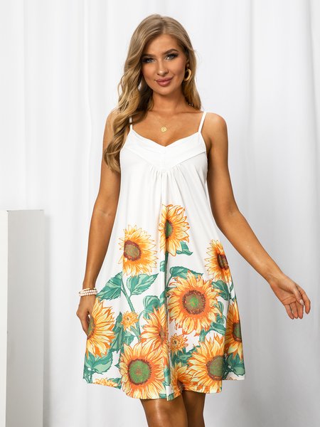 

Spaghetti Floral A-Line Sweet Weaving Dress, White, Dresses
