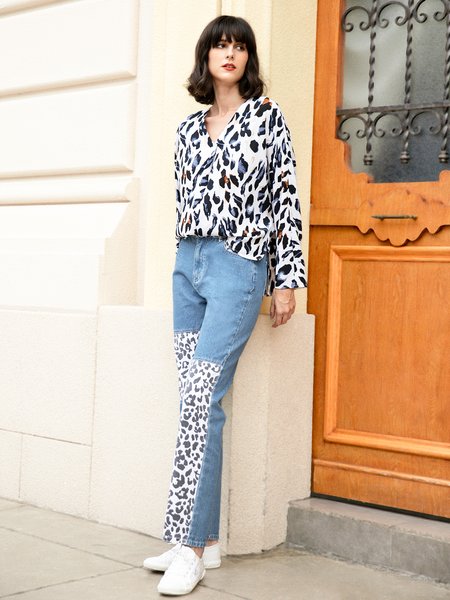 

Casual Leopard Jeans, As picture, Jeans