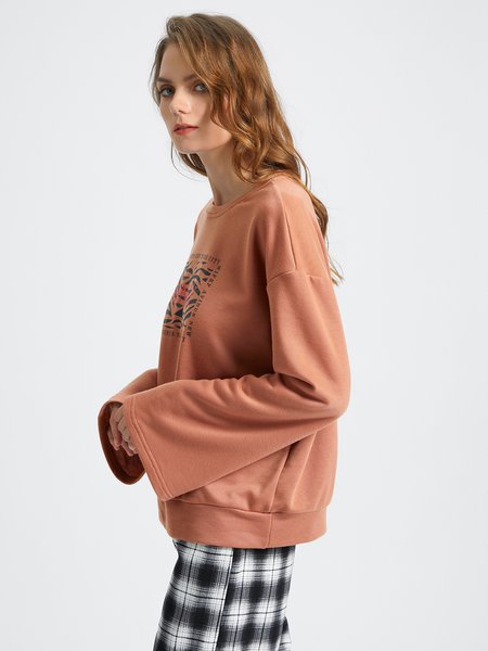 

Round Neck Off Shoulder Sweatshirt, Gray-brown, Hoodies and Sweatshirts