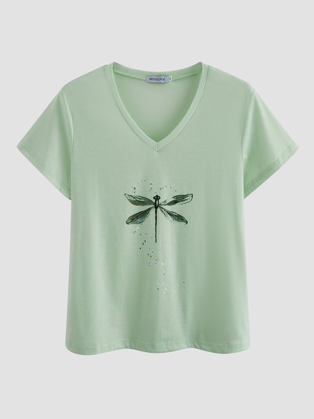 

Printed Casual Short Sleeve Cotton-Blend Tops, Green, Tees & T-shirts