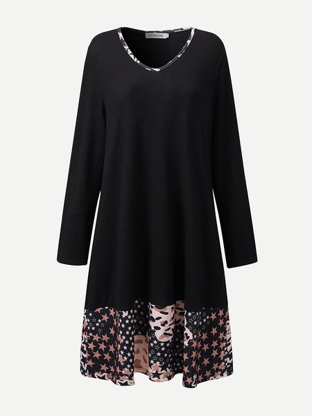 

V Neck Cotton Blends Vintage Dresses, Black, Mini Dresses