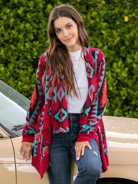 

Tribal Boho Knit Cardigan, Burgundy, Sweaters