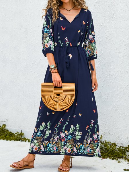 

Floreale Mezza Manica Abito, Blu, Maxi Dresses