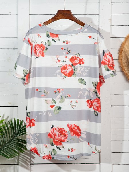 

Women's Plus Size L- Floral Tops V Neck T-Shirts Short Sleeve Casual Tees, Gray, T-Shirts