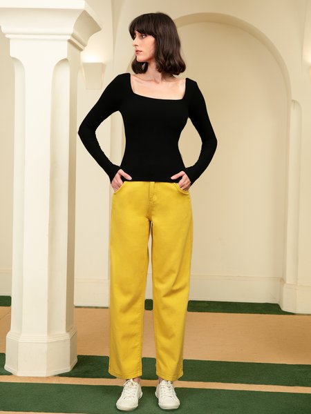 

Square Neck Solid Top, As picture, Tops