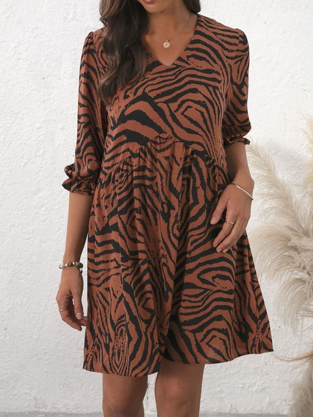 

Marrone Scollo a V Misto Cotone Bohemian Leopardo Abito, Dresses