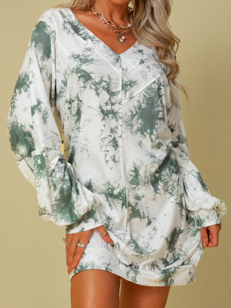 

V Neck Statement Shift Ombre/Tie-Dye Sweatshirt, Army green, Hoodies & Sweatshirts