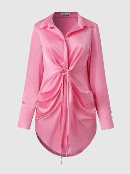 

Regular Fit Elegant Solid Shirt Dress, Pink, Mini Dresses