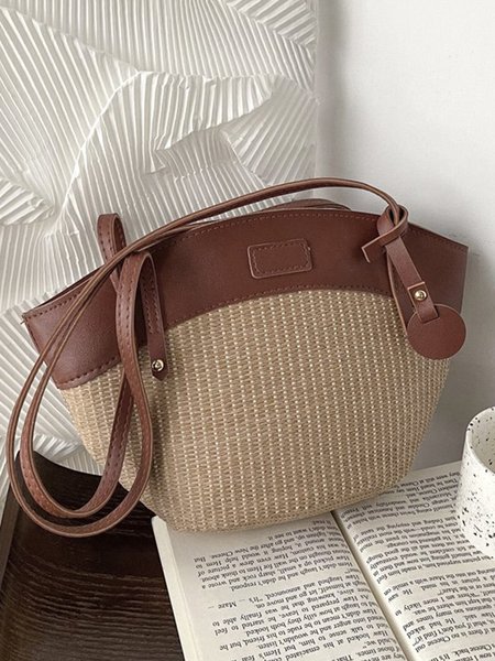 

Woven one-shoulder beach vacation bag, Deep brown, Shoulder Bags