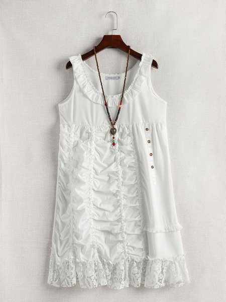 

Crew Neck Cotton Women Dress, White, Mini Dresses