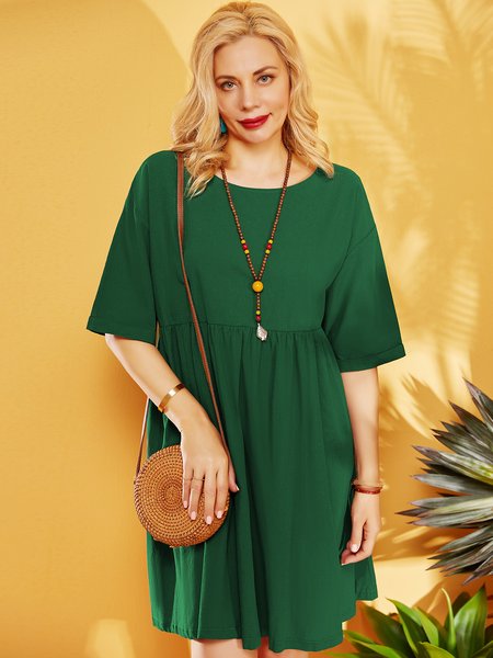 

Donna Colore Solido Lino Abito, Verde, Dresses
