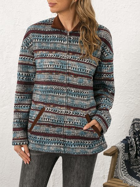 

Holiday Long Sleeve Geometric Outerwear, Blue, Outerwear
