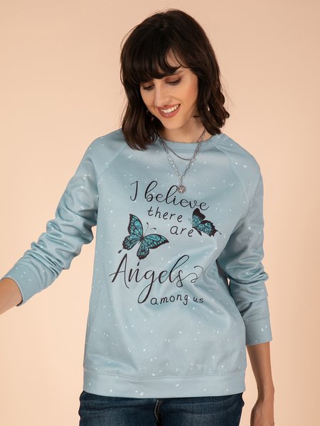 

JFN Round Neck Butterfly Casual Sweatshirt, Light blue, Sweatshirts & Hoodies