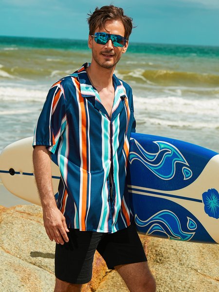 

Striped print short sleeve shirt, As picture, Shirts