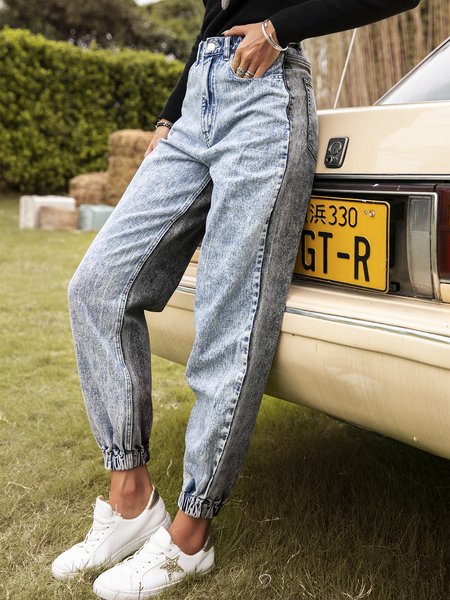 

Casual Vintage Plain Cotton-Blend Pants, Black-blue, Pants