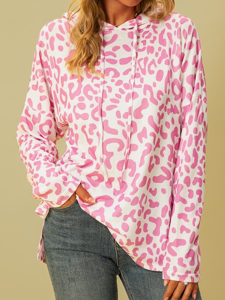 

hoodie leopard casual long sleeve Tops, Pink, Blouses & Shirts