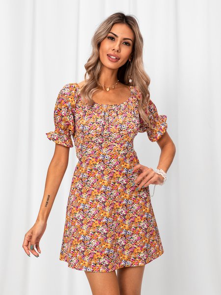 

Polyester Cotton Floral Vintage Weaving Dress, As picture, Dresses