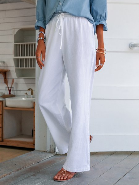 

Linen Pants, White, Pants