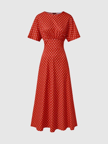 

Elegant Regular Fit Crew Neck Weaving Dress, Red, Maxi Dresses