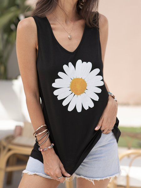 

Floral-print Casual V-Neck Sleeveless Black Tanks & Camis, Tanks & Camis
