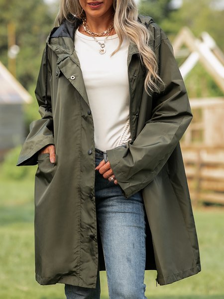 

Shift Hoodie Casual Trench coat, Green, Outerwear