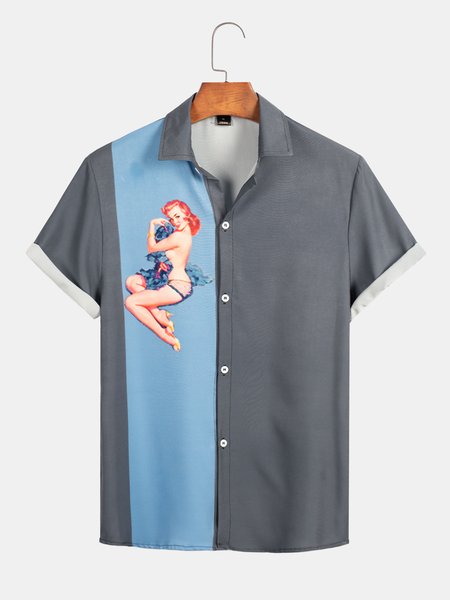 

Figure Shirt Collar Vintage Shirts & Tops, Gray, Shirts ＆ Blouse