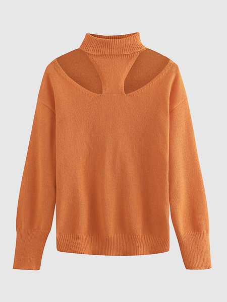 

Casual Shift Solid Long Sleeve Sweater, Orange, Sweaters