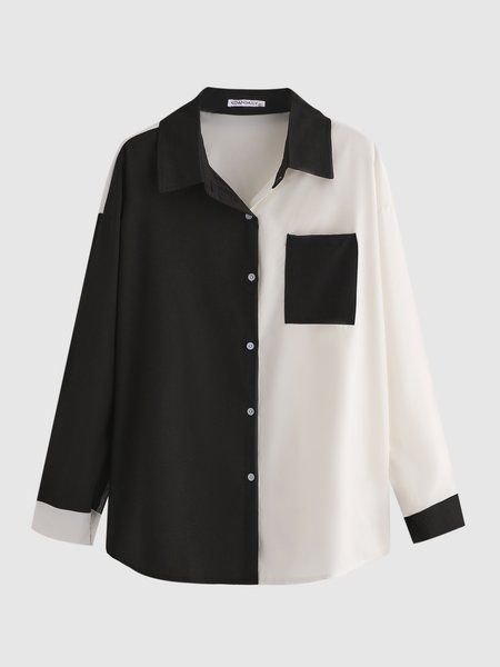 

Off Shoulder Casual Color Block Shirt, Black white, Blouses and Shirts