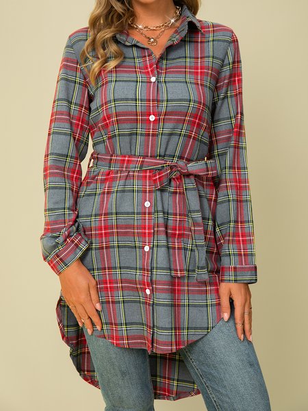 

Shift Shirt Collar Long Sleeve Blouse, Gray, Blouses & Shirts