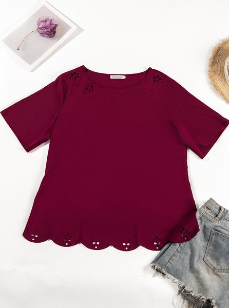 

Plus Size Women L- Devore Short Sleeve Plain Tops, Wine red, T-Shirts