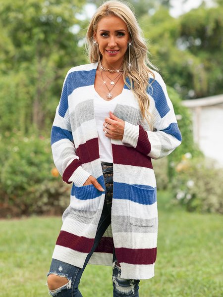 

Long Sleeve Knitted Outerwear, Blue, Cardigans