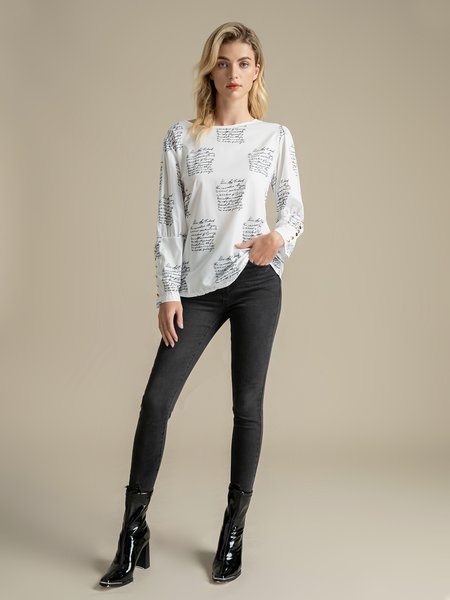 

Shift Long Sleeve Letter Work Top, White, Blouses and Shirts