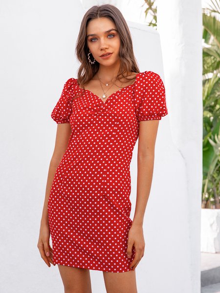 

Polka Dots Casual Dress, Red, Mini Dresses