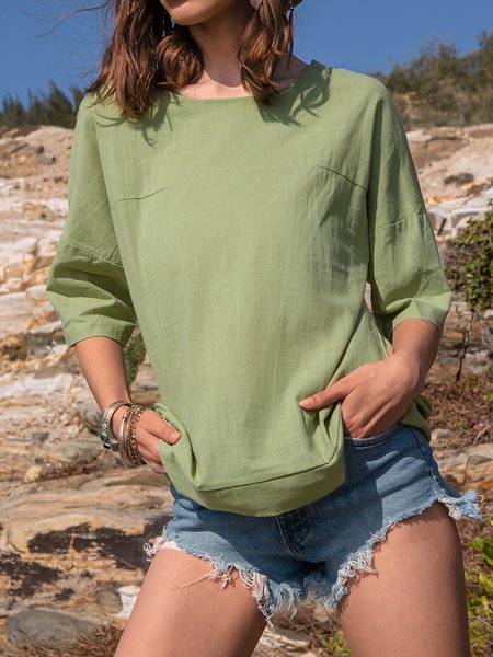 

Cotton Shift Short Sleeve Blouse, Green, Blouses and Shirts